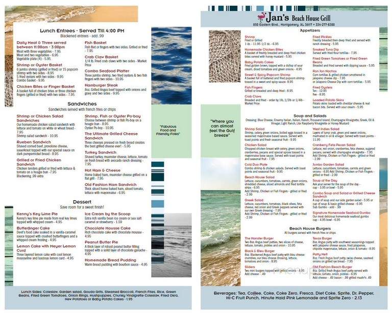Jan’s Beach House Grill menu 3