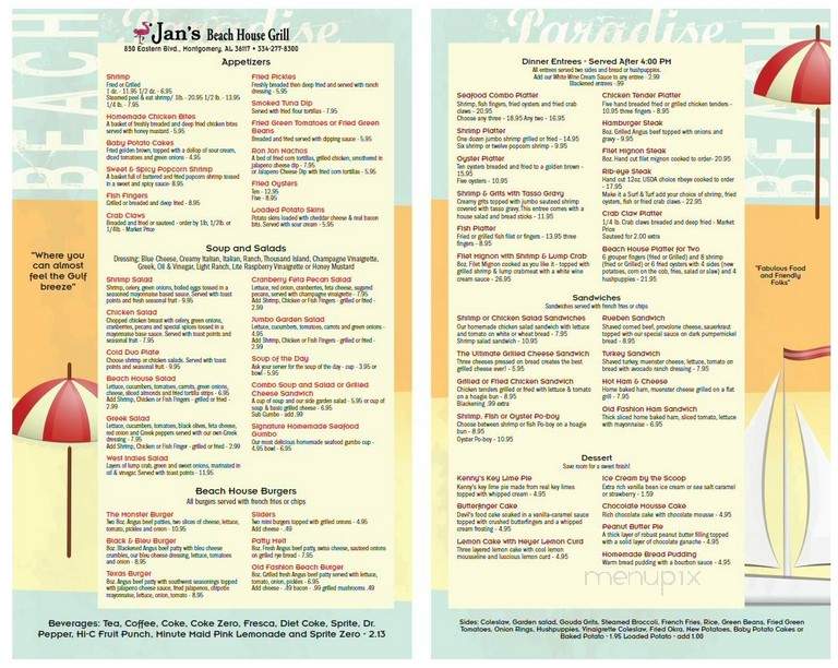 Jan’s Beach House Grill menu 2